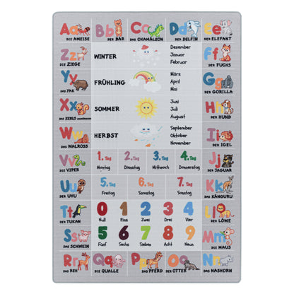 Angeycasa Kinderteppich Alphabet - Buchstaben - Zahlen - Tiere Kinderzimmer